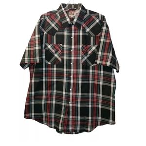 Ely Cattleman Pearl Snap Shirt Plaid Western Cowboy Rodeo Rockabilly Men XL